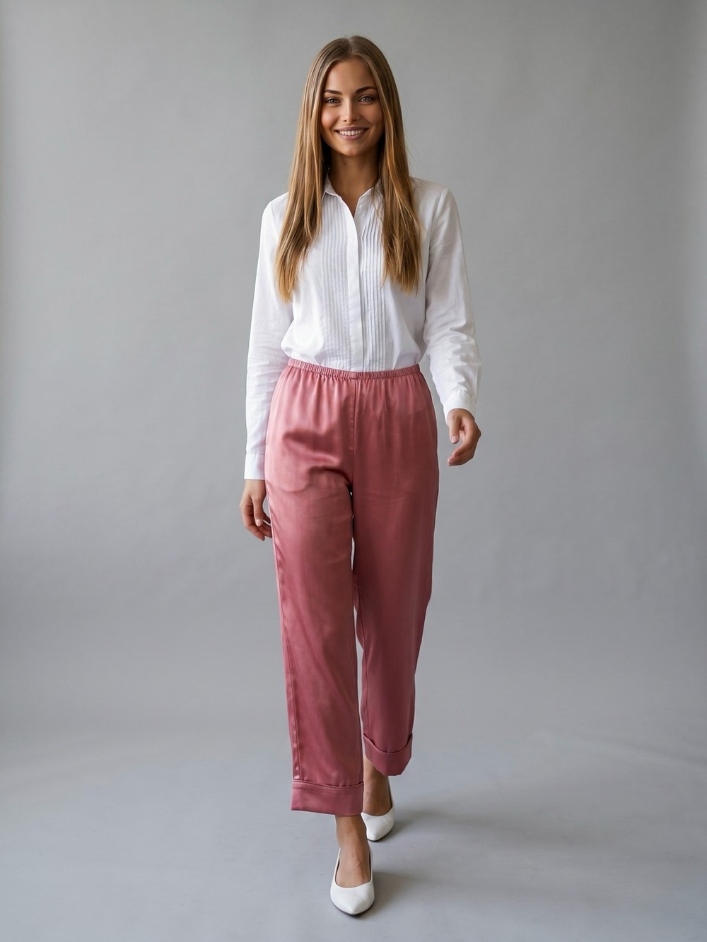 🌻NEW w/tag A New Day Satin Wide Leg Trousers High Rise Dark Pink Pull on Size L